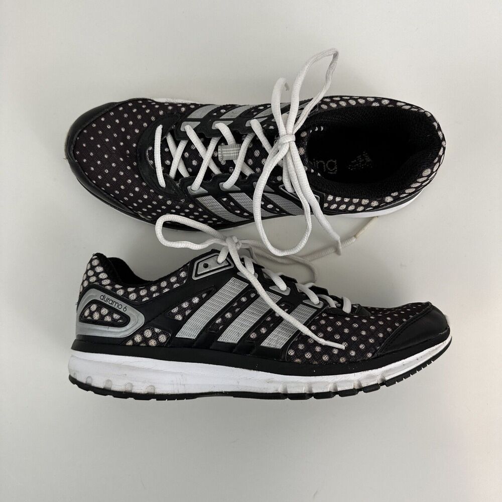 Adidas Womens Duramo 6 S85146 Black Running Shoes Sneakers 8.5 1/2 white dots